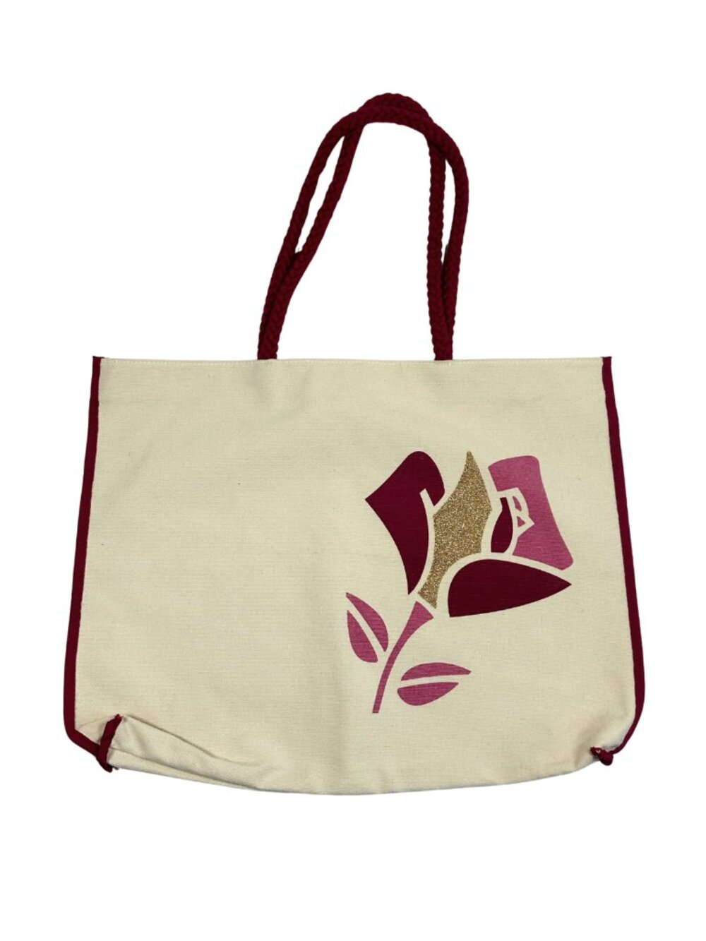 Lancome Summer Tote‎ Canvas Large Beach Bag with Pink Rose, Good Condition